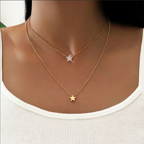 Necklace double layered Stars Zinc alloy Gemstone - Picture 1 of 6